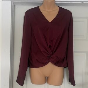 Express Deep Burgundy Twist Front Blouse